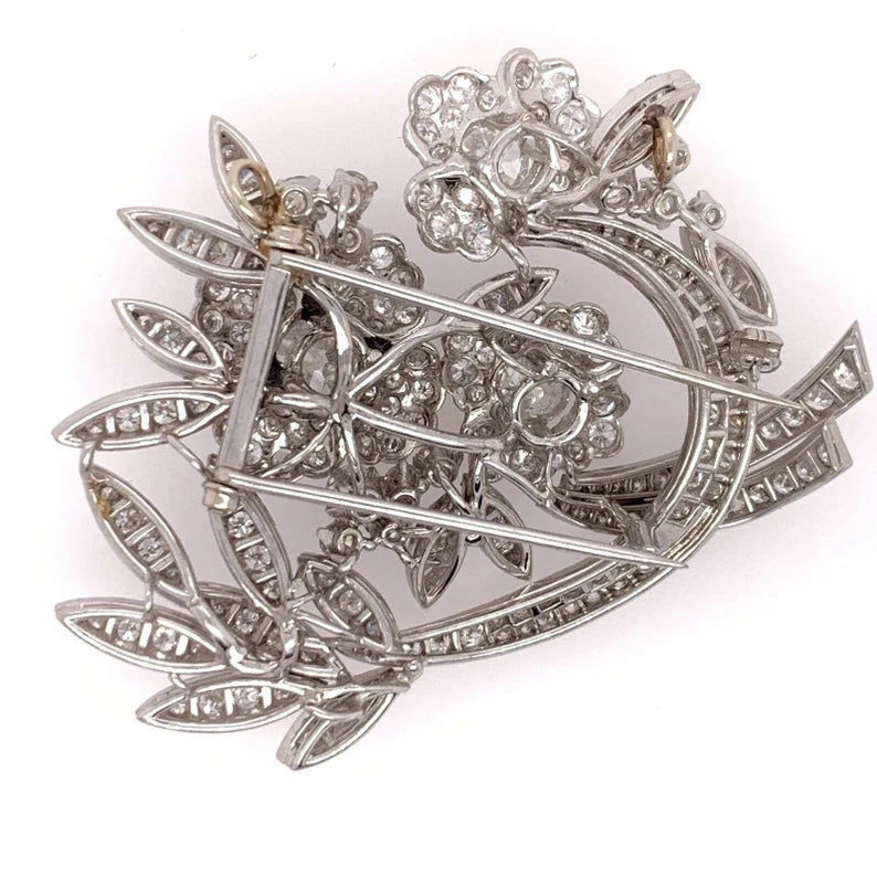 Retro Platinum 11 Carat Natural Old Euro Diamond Brooch and Pendant Circa 1940
