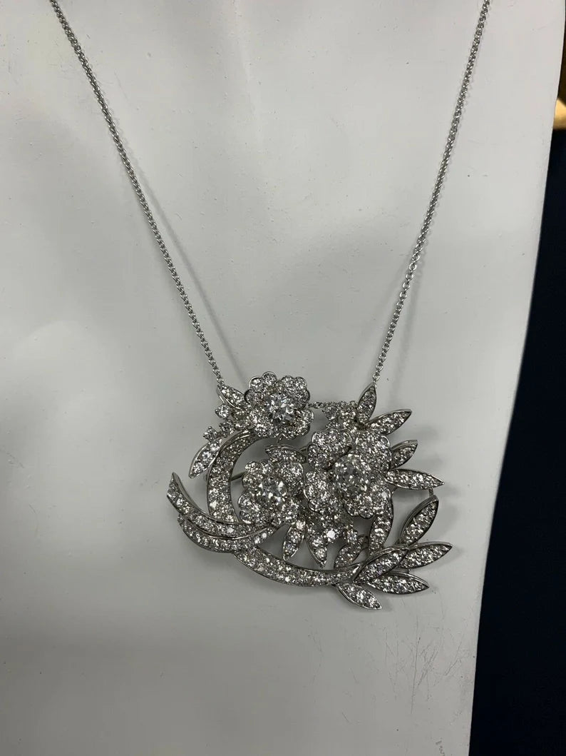 Retro Platinum 11 Carat Natural Old Euro Diamond Brooch and Pendant Circa 1940