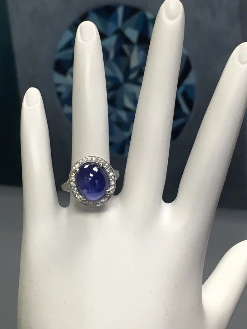 Platinum 10.80 Carat GIA Certified No Heat Blue Star Sapphire CAB & Diamond Ring