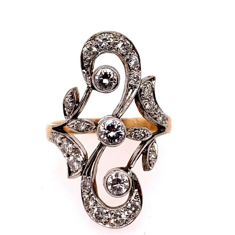 Mid Century Gold 1.35 Carat Natural Round Colorless Diamond Ring Circa 1950