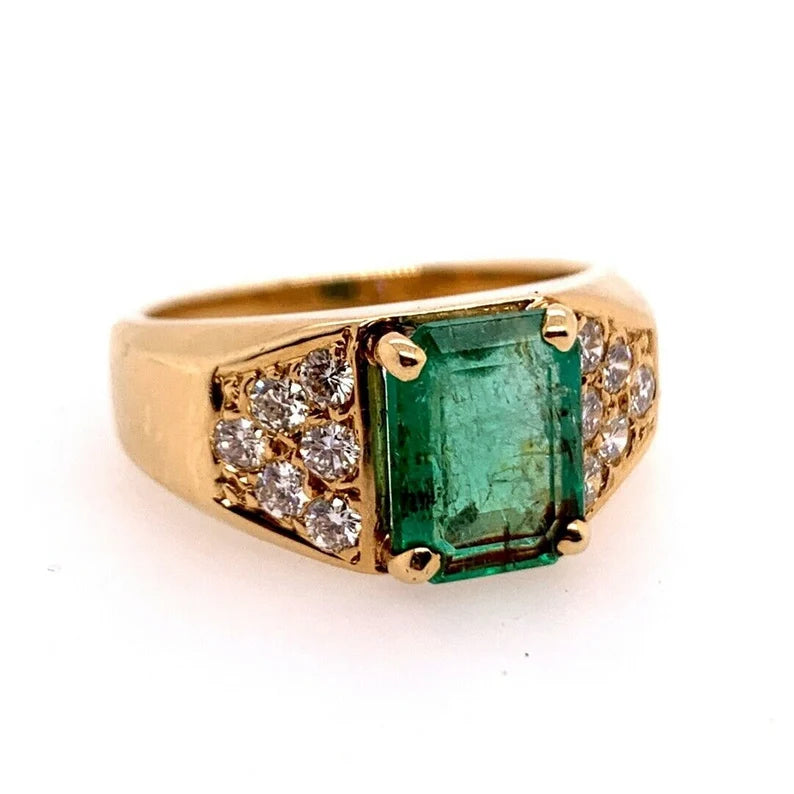 Retro Gold 2.30 Carat Cocktail Ring Natural Emerald Gem & Diamond Circa 1960