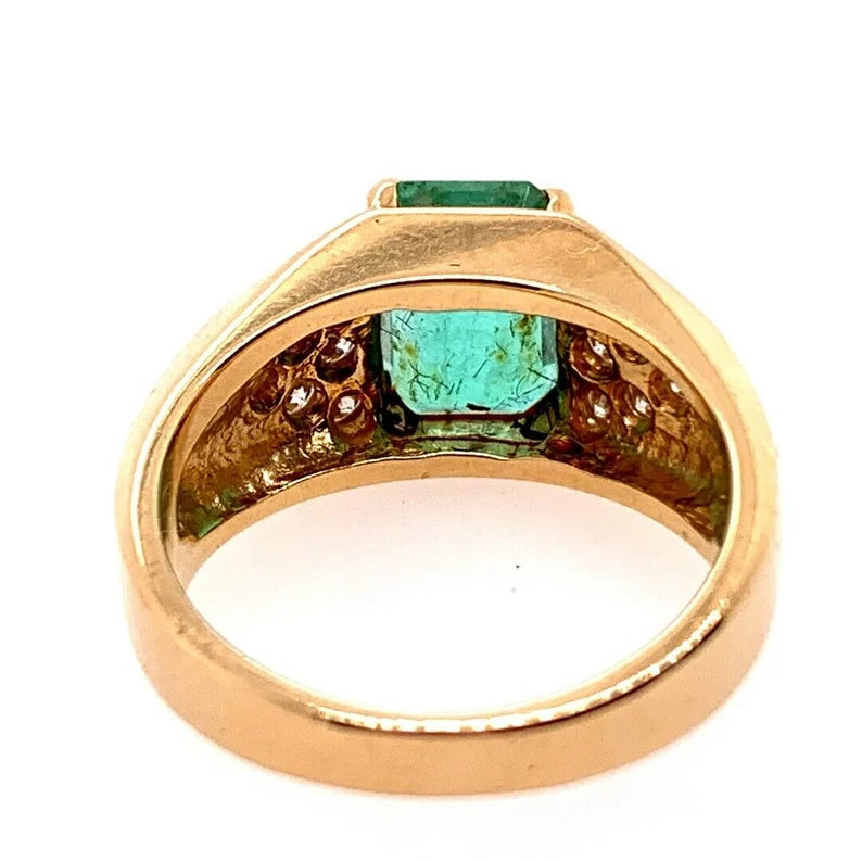 Retro Gold 2.30 Carat Cocktail Ring Natural Emerald Gem & Diamond Circa 1960