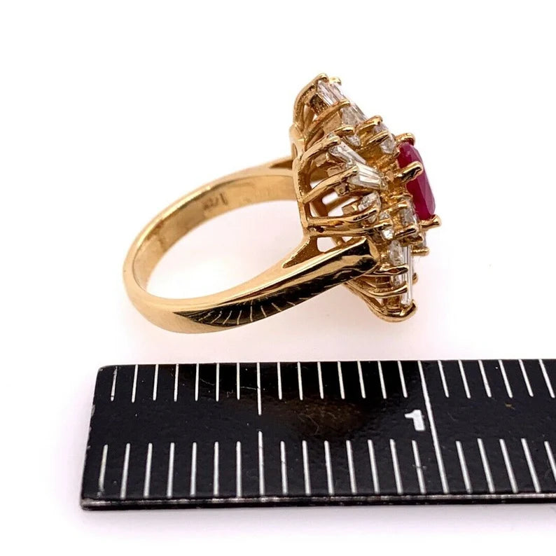 Retro Gold Cocktail Ring 4.5 Carat Natural Ruby & Baguette Diamond Circa 1960