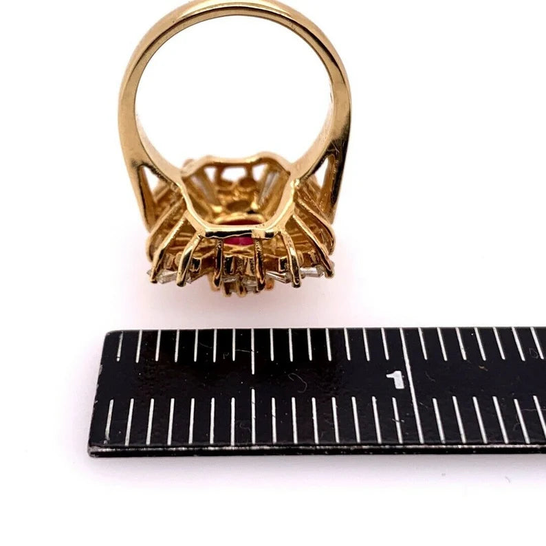 Retro Gold Cocktail Ring 4.5 Carat Natural Ruby & Baguette Diamond Circa 1960