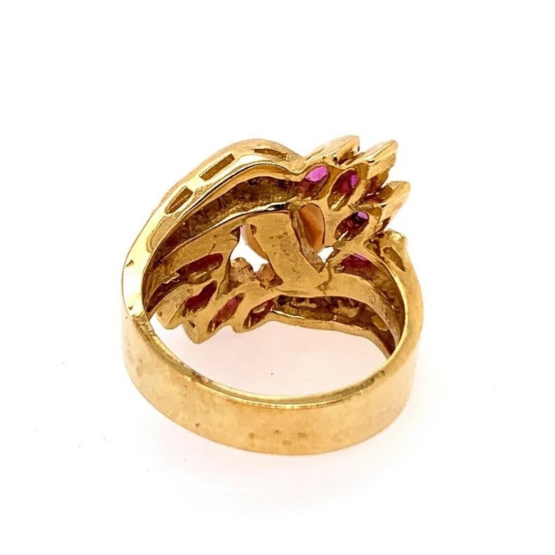 Retro Gold Cocktail Ring 1.50 Carats Natural Ruby, Diamond & Pearl Circa 1960