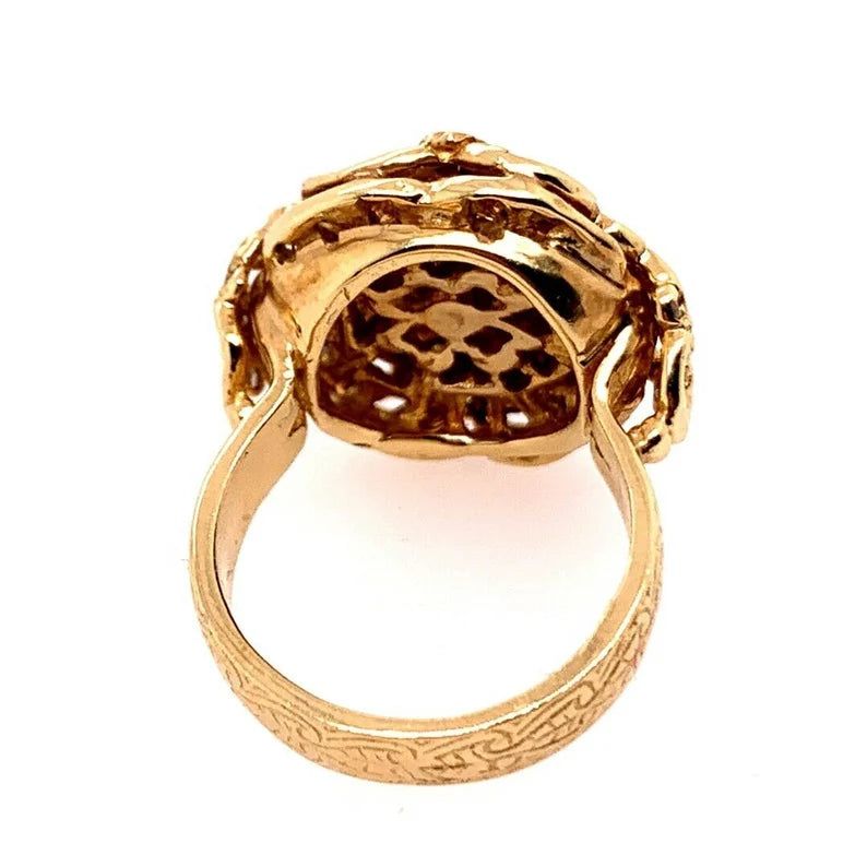 Retro Gold Cocktail Ring 2 Carat Natural Emerald Cab,Sapphire,Diamond Circa 1950