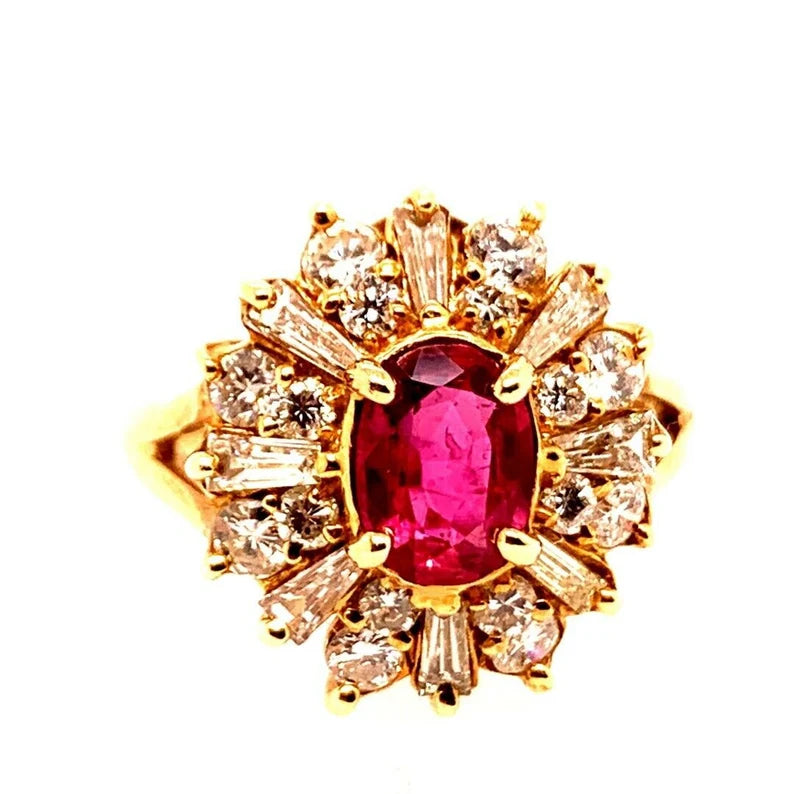 Retro Gold Cocktail Ring 1.85 Carat Natural Oval Gem Ruby & Diamond Circa 1960