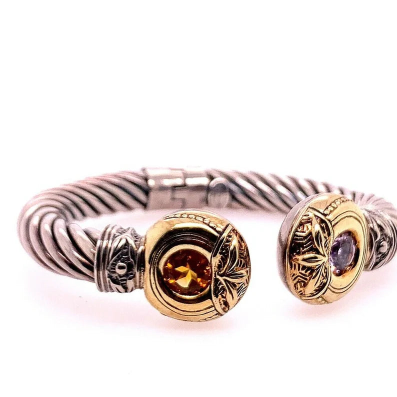 FLLI Menegatti 18k ITALY Gold 925 Silver 44g BANGLE Bracelet Vintage Estate Gem