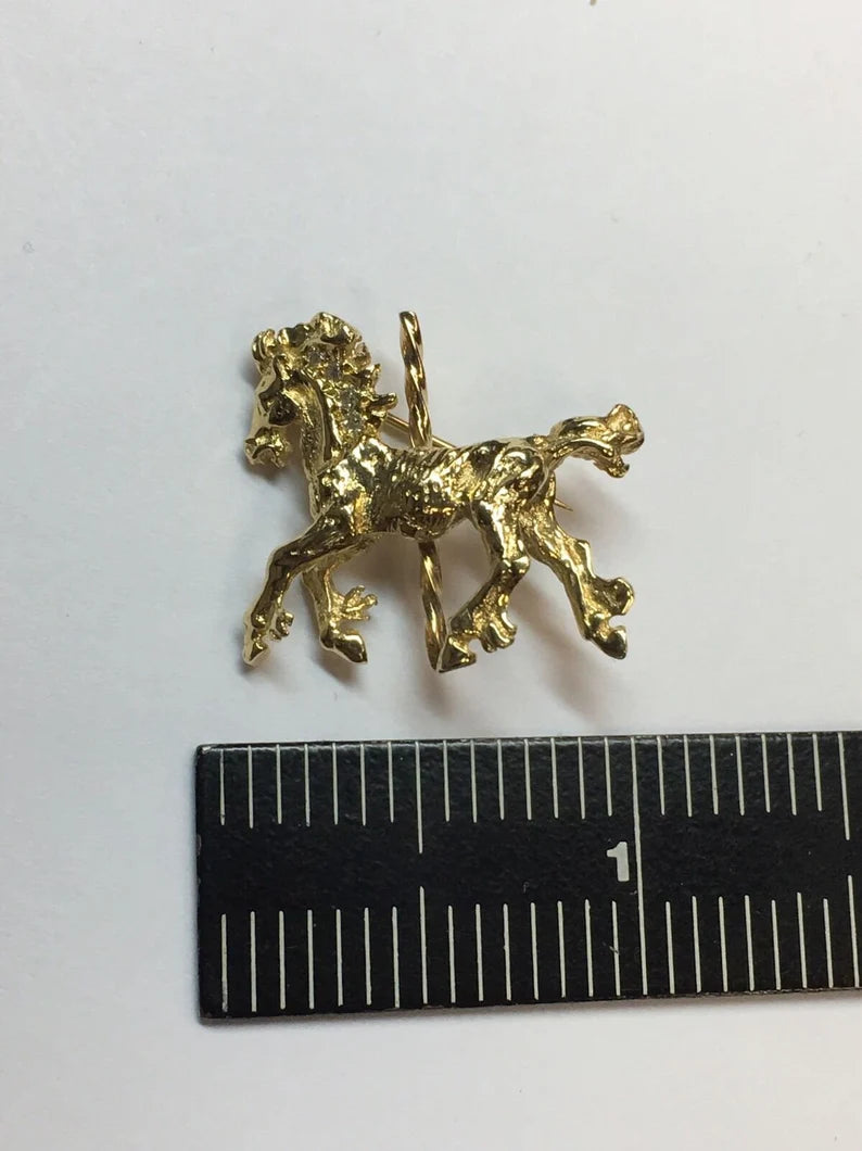 Vintage Gold Diamond Horse Pin Gemstone Antique Rare Unique Jewelry Collectable