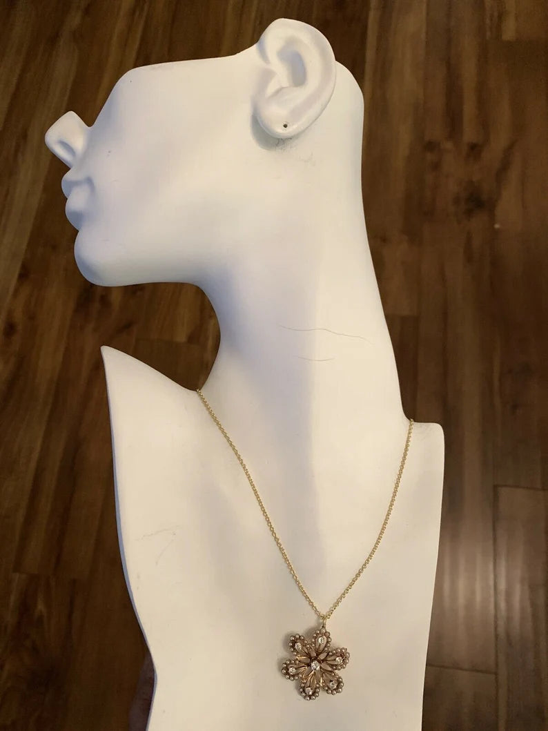 Victorian Gold Pendant & Brooche .65 Carat Natural Old Euro Diamond & Pearl Pin