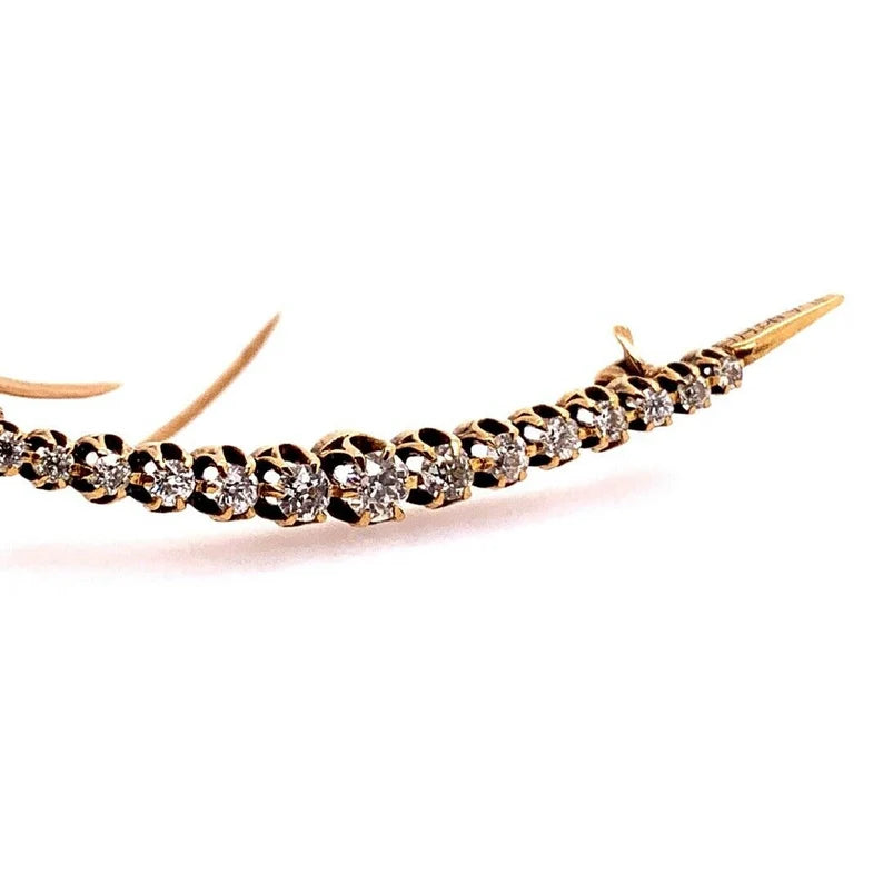 Victorian Gold 1 Carat Pin Natural Old European Diamond Brooche Circa 1910