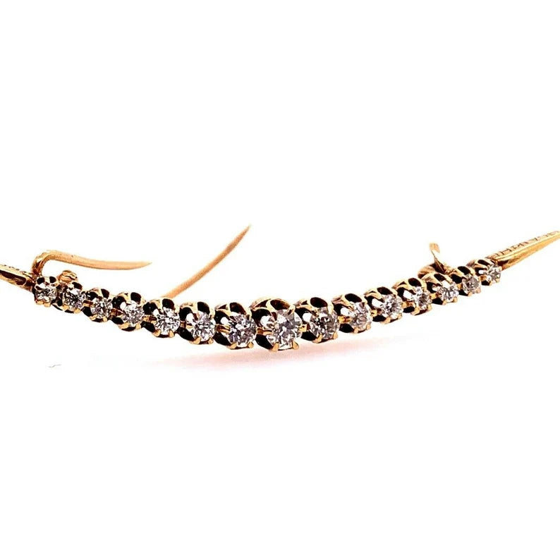 Victorian Gold 1 Carat Pin Natural Old European Diamond Brooche Circa 1910