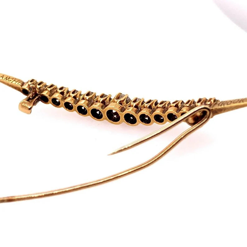 Victorian Gold 1 Carat Pin Natural Old European Diamond Brooche Circa 1910