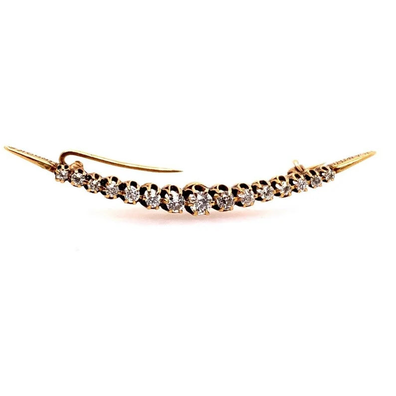 Victorian Gold 1 Carat Pin Natural Old European Diamond Brooche Circa 1910
