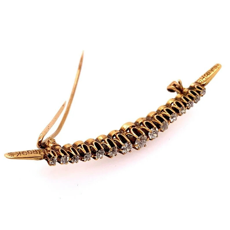Victorian Gold 1 Carat Pin Natural Old European Diamond Brooche Circa 1910