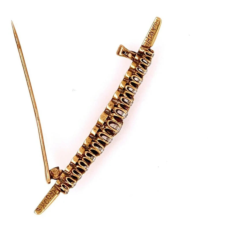 Victorian Gold 1 Carat Pin Natural Old European Diamond Brooche Circa 1910