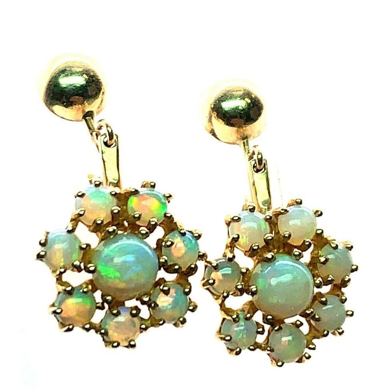 Vintage Gold Natural Opal Earrings Gem Stone Circa 1980