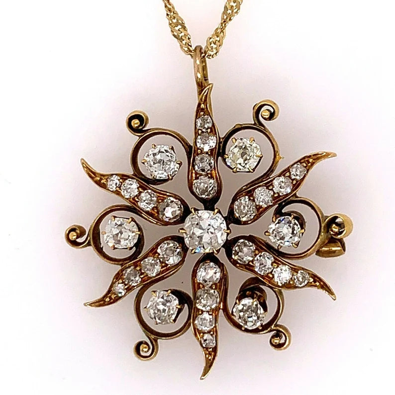 2.50 Carats Victorian Gold Pendant Old European Cut Natural Diamonds Circa 1900