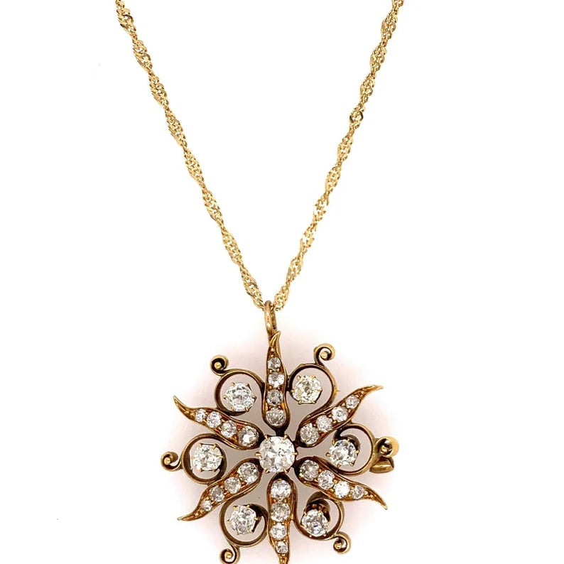 2.50 Carats Victorian Gold Pendant Old European Cut Natural Diamonds Circa 1900
