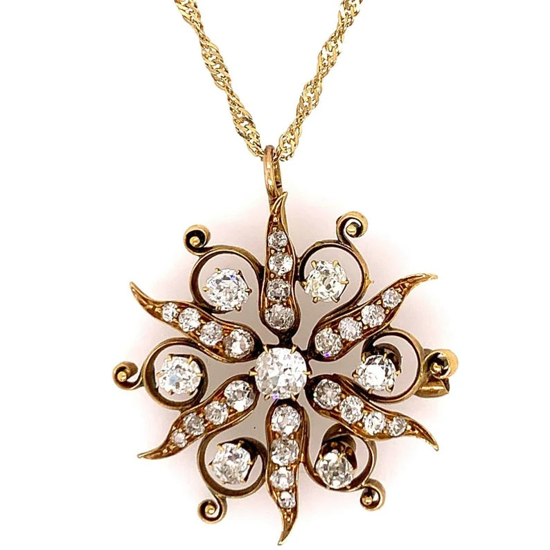 2.50 Carats Victorian Gold Pendant Old European Cut Natural Diamonds Circa 1900