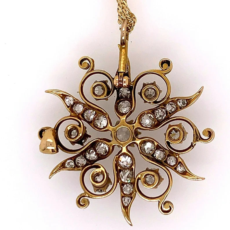 2.50 Carats Victorian Gold Pendant Old European Cut Natural Diamonds Circa 1900