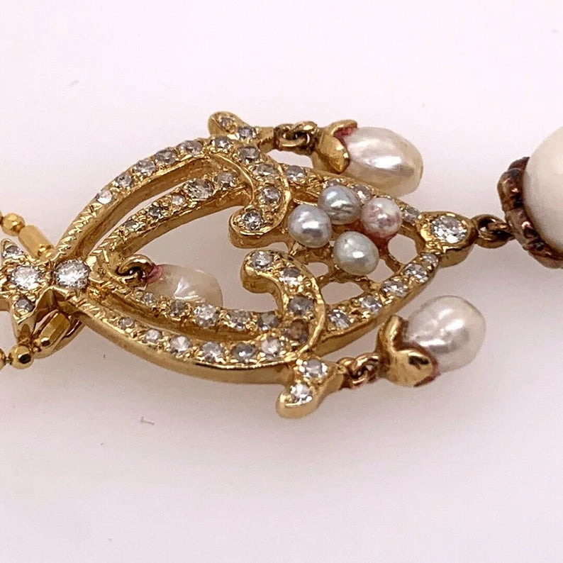 Retro Gold Pendant 0.70 Carat Natural Round Diamond & Pearl Circa 1950