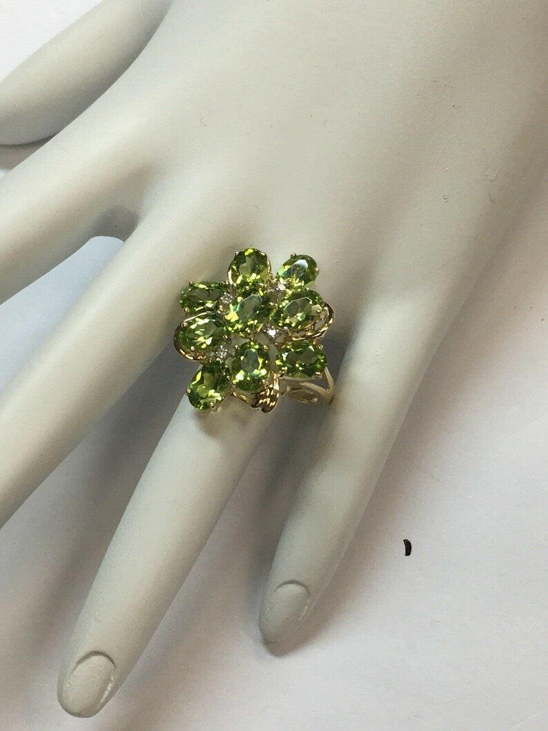 Modern 14k Gold SET 36 Carat Natural Peridot & Diamond Estate Gem Stone 1980