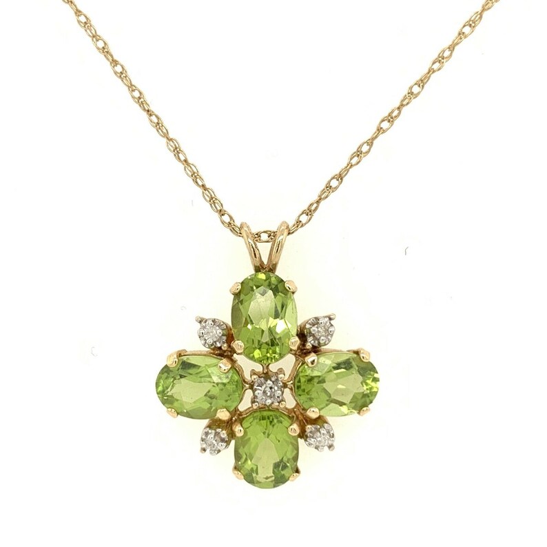 Modern 14k Gold SET 36 Carat Natural Peridot & Diamond Estate Gem Stone 1980