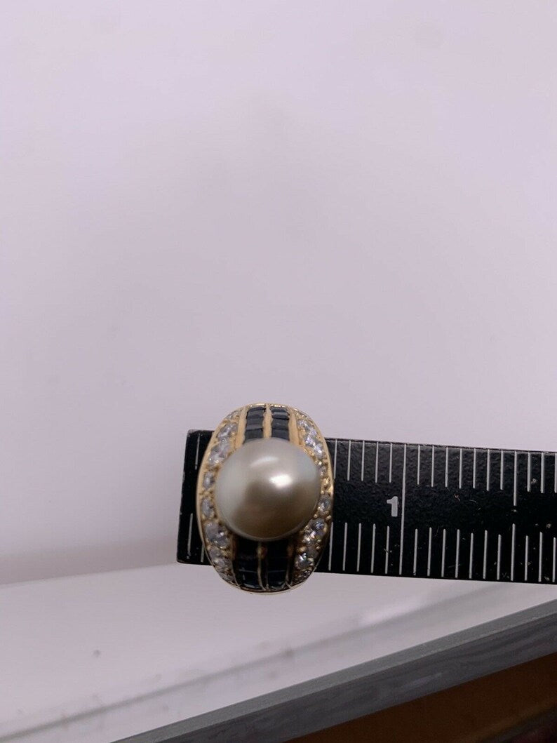 Retro Gold 2.50 Carat Natural Diamond, Sapphire & Pearl Cocktail Ring Circa 1950