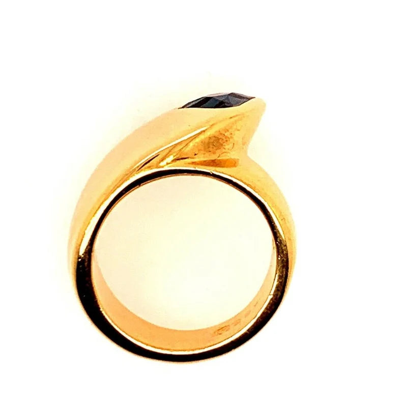 Retro Gold Ring 1 Carat Natural Deep Blue Sapphire Trillion Gem Stone Circa 1960