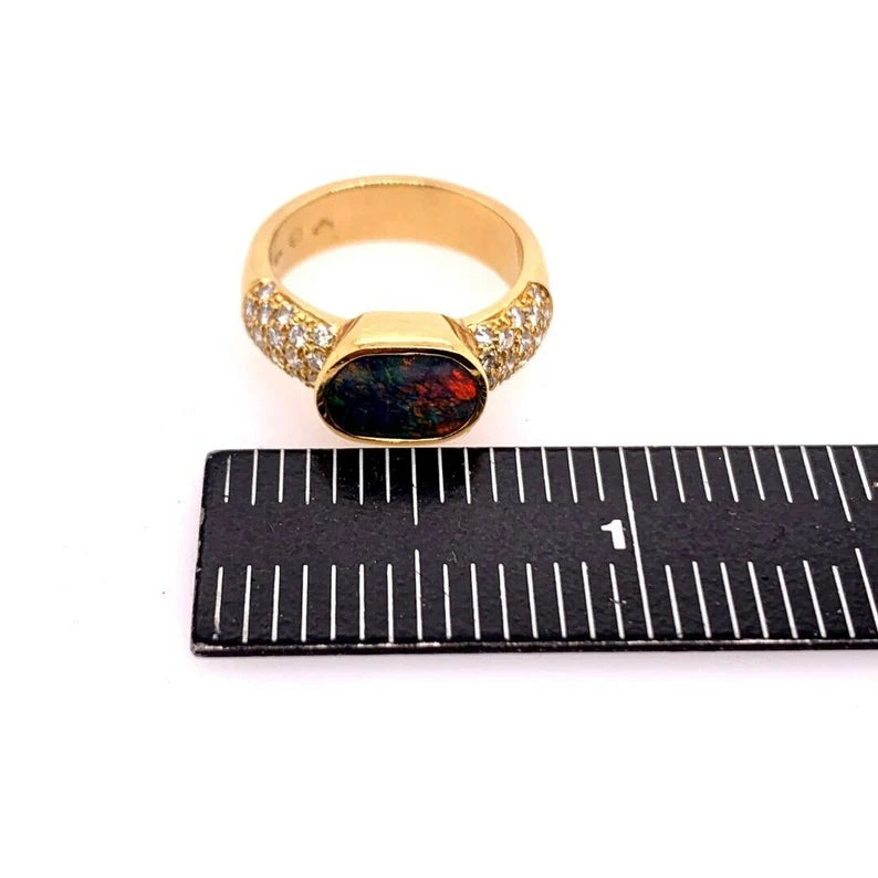 Retro Gold Natural 0.85 Carat Round Diamond and Opal Cocktail Ring Circa 1960
