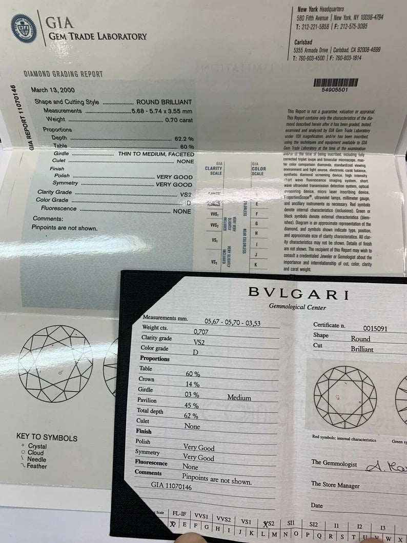 Modern Gold BULGARI 1.40 Carat GIA Certified Natural D Color VS Diamond Earrings