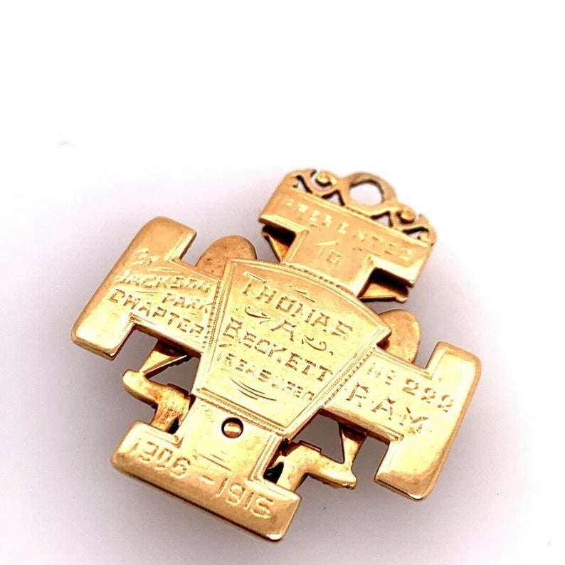 Vintage 14k Gold Pendant Watch Fob Folding Always Faithful Eagle Marine 32 Mason
