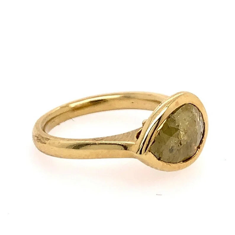 Gold 1.27 Carat Natural Pear Shaped Rose Cut Yellow Diamond Cocktail Ring