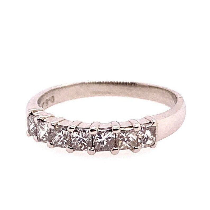 Modern Platinum Band 0.95 Carat Natural Colorless Princess Cut Diamond Band