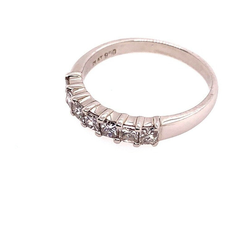 Modern Platinum Band 0.95 Carat Natural Colorless Princess Cut Diamond Band