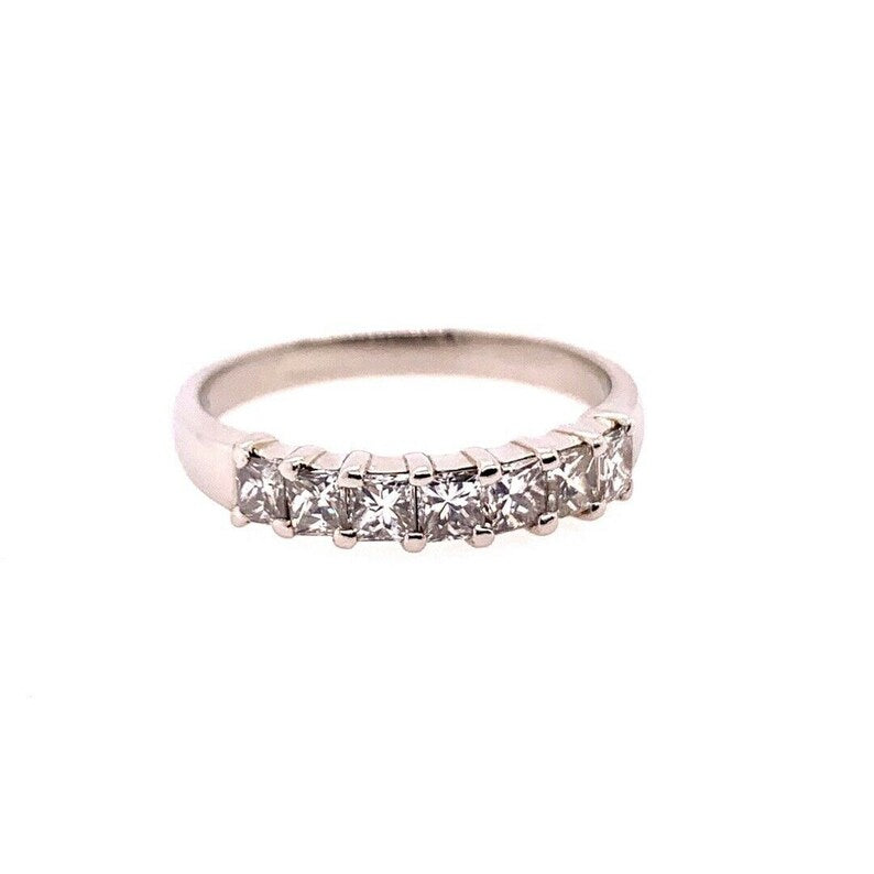 Modern Platinum Band 0.95 Carat Natural Colorless Princess Cut Diamond Band