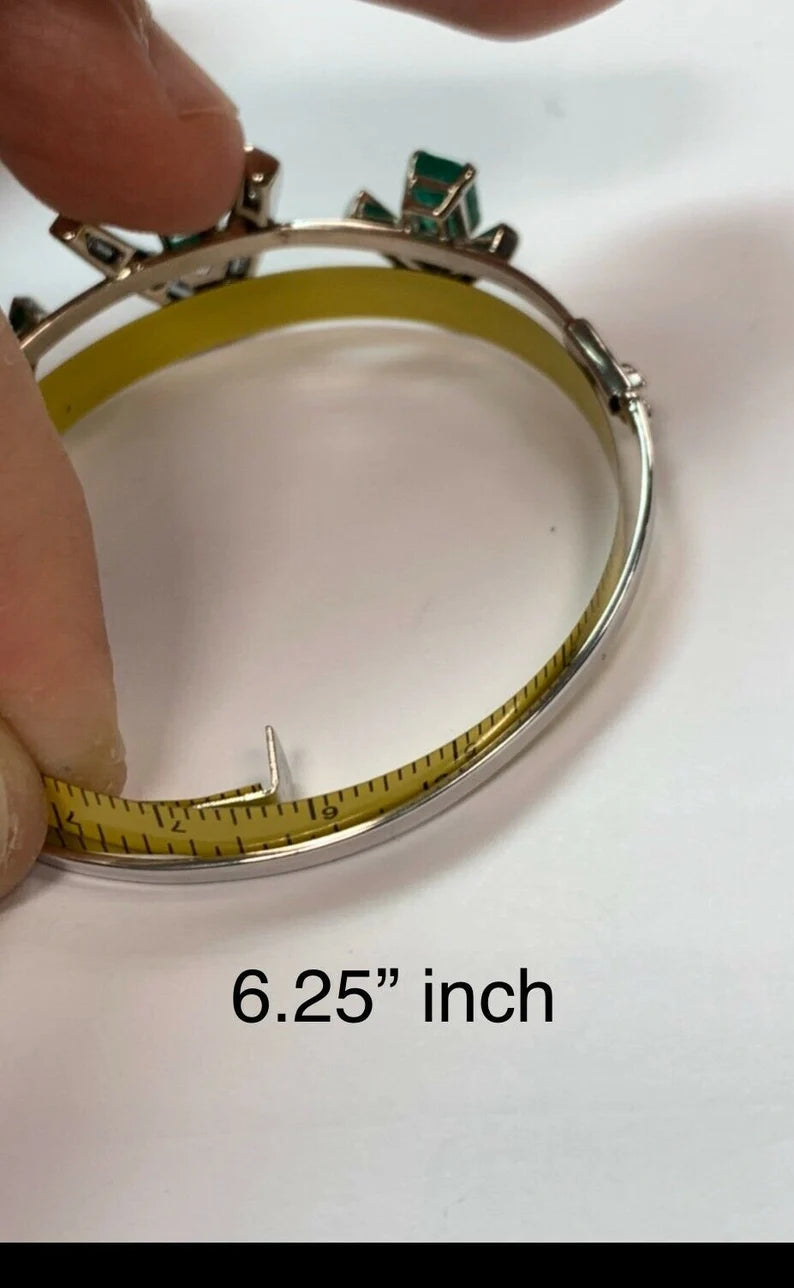 Art Deco Gold Bracelet 5.50 Carat Appx Natural Baguette Diamond & Green Emerald