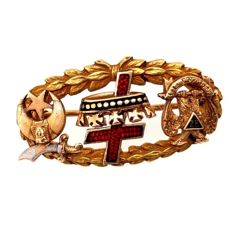 Retro Gold Pin Free Mason Knights Templar Cross & Crown 4.5 Gram Shriners Emblem