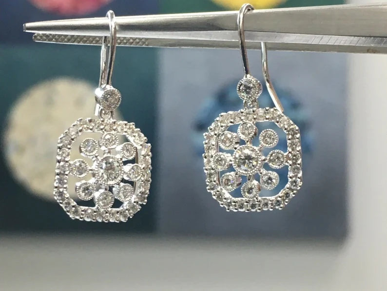 Vintage Earrings 18k 4.7g Gold 0.85ct Natural Round Diamond Estate Gem Stone