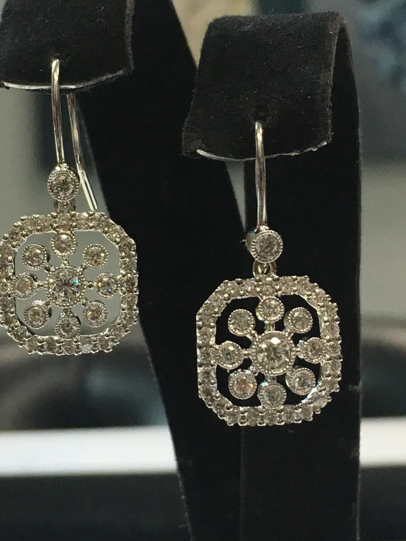 Vintage Earrings 18k 4.7g Gold 0.85ct Natural Round Diamond Estate Gem Stone