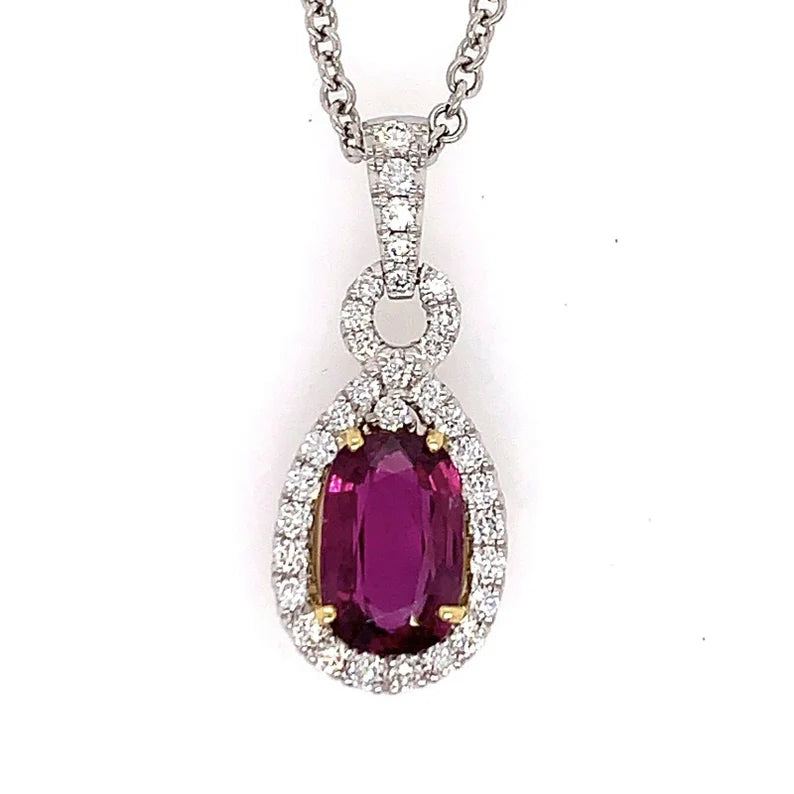 Platinum Certified 3.85 Carat Natural Diamond & Pink Sapphire Thai Ruby Pendant