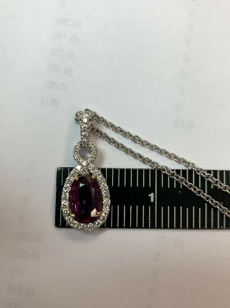 Platinum Certified 3.85 Carat Natural Diamond & Pink Sapphire Thai Ruby Pendant