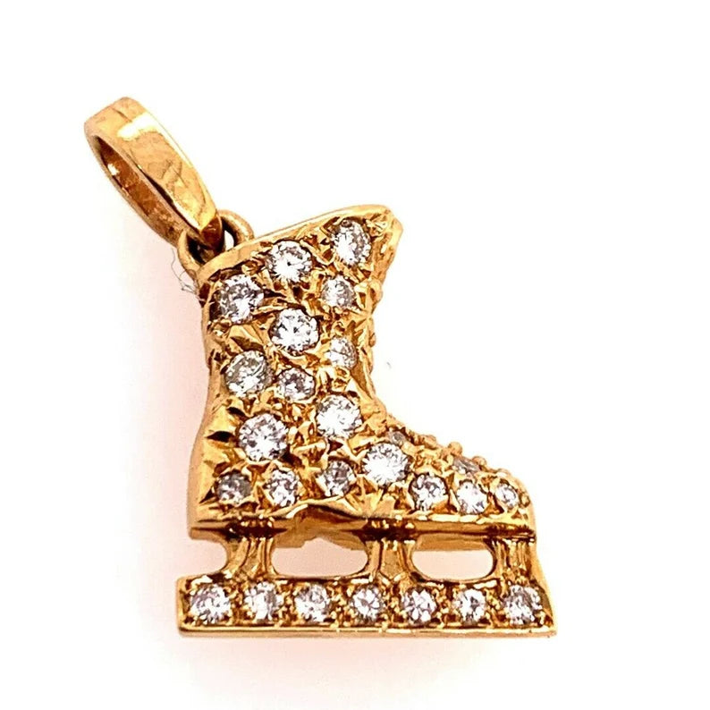 Modern 14k Gold Ice Skating Charm Pendant 0.51 Carat Natural Diamonds Gem Stone