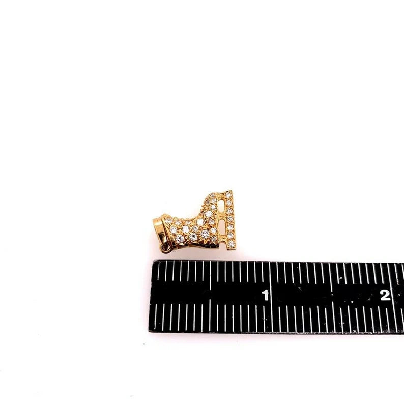 Modern 14k Gold Ice Skating Charm Pendant 0.51 Carat Natural Diamonds Gem Stone