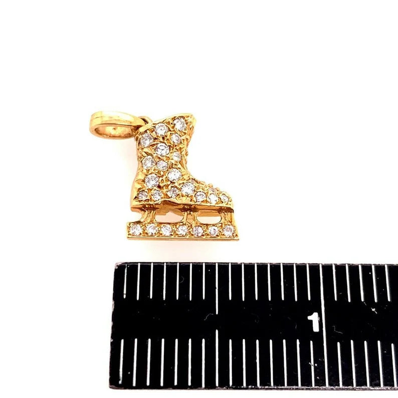 Modern 14k Gold Ice Skating Charm Pendant 0.51 Carat Natural Diamonds Gem Stone