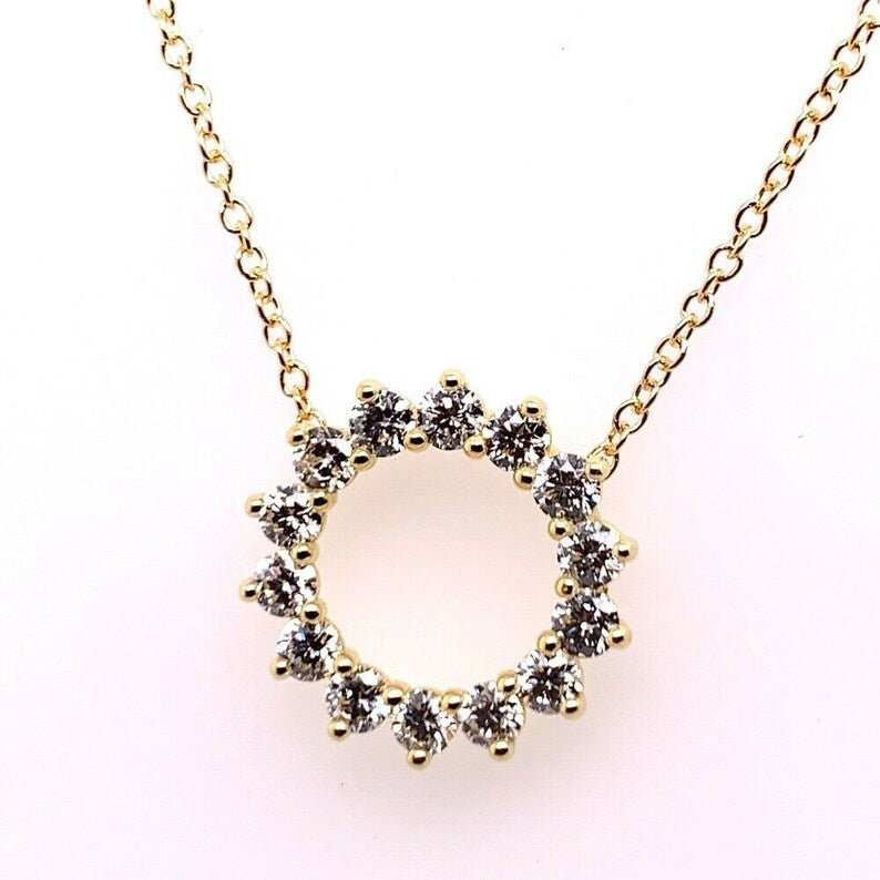 Yellow Gold 0.51 Carat Natural E-F VS Round Brilliant Diamond Modern Pendant