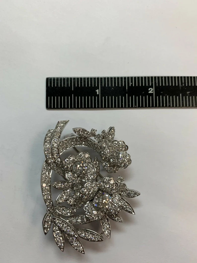 Retro Platinum 11 Carat Natural Old Euro Diamond Brooch and Pendant Circa 1940