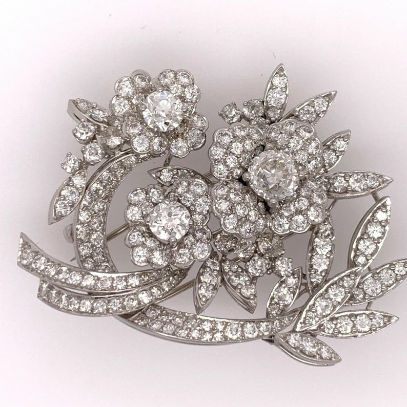 Retro Platinum 11 Carat Natural Old Euro Diamond Brooch and Pendant Circa 1940