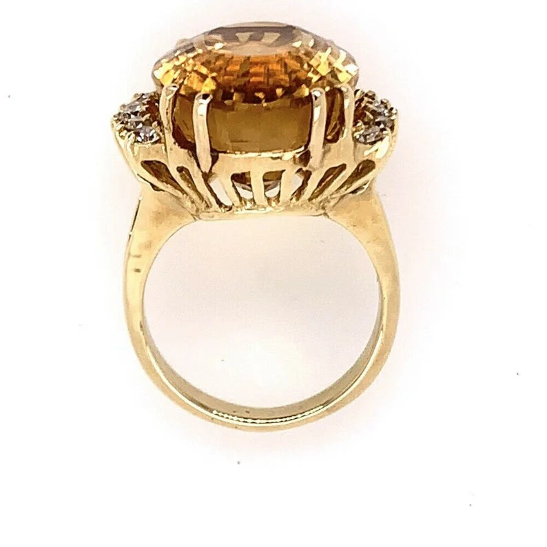 16.9 Carat Retro Gold Cocktail Ring Natural Diamond & Citrine Quartz Circa 1970
